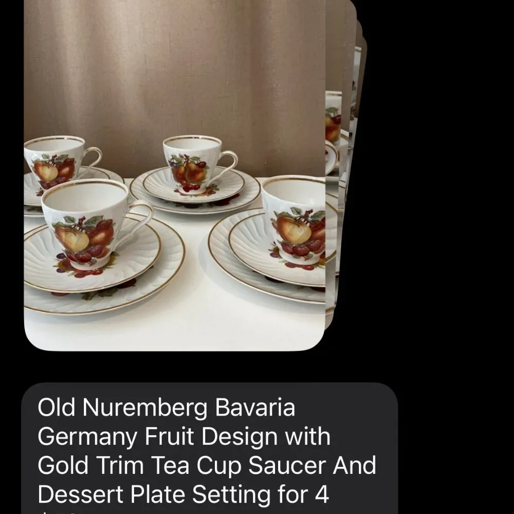 Old Nuremberg Bavaria Germany Fruit Tea Set for 4‎ – Gold Trim, 12 Pc